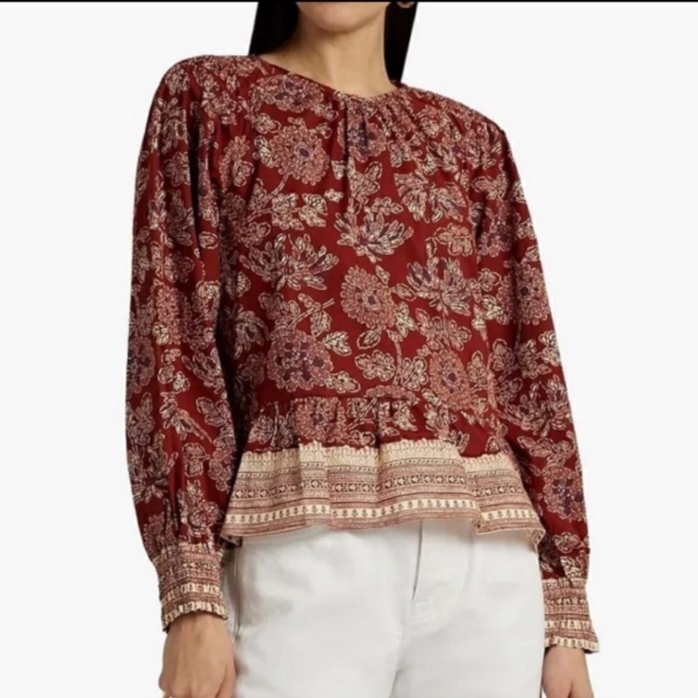 New Veronica Beard Kester Floral Peplum Blouse - Rust Red Size 4